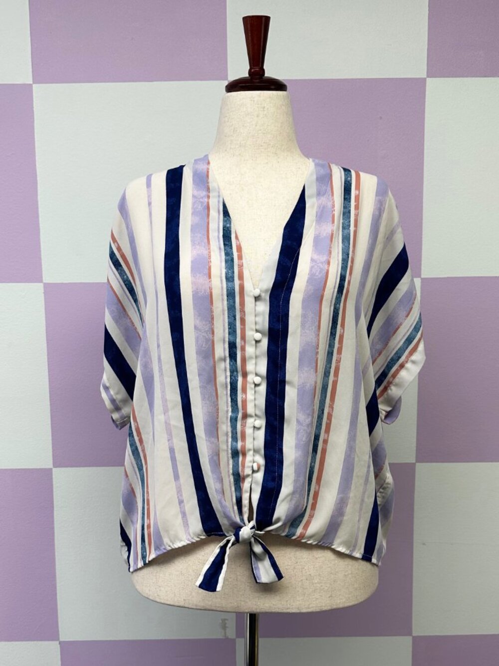 BUFFALO JEANS / DAVID BITTON - Talia striped tie front cropped blouse XL